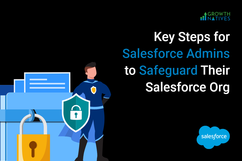 A banner image representing Key Steps for Salesforce Admins to Safegurad Their Salesforce Org