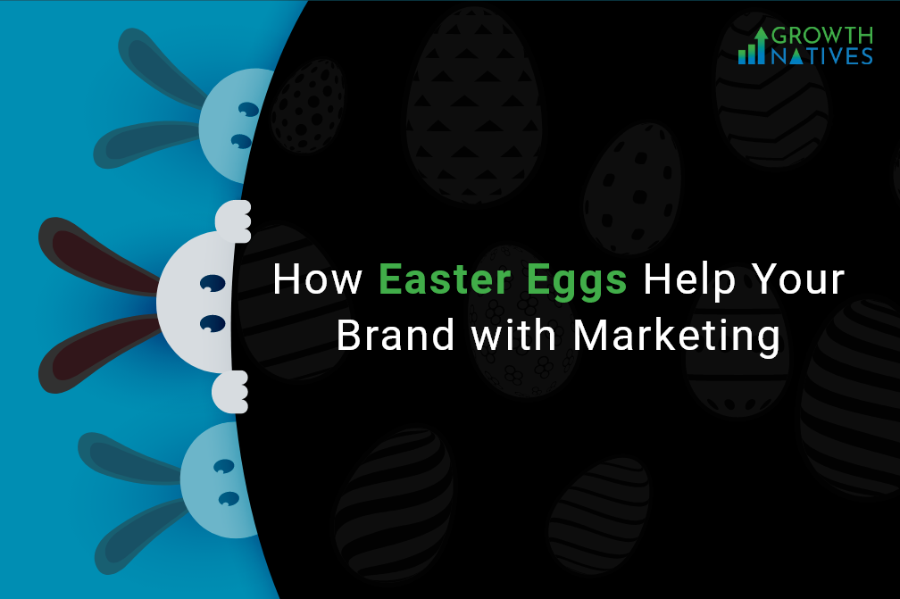 In this Growth Natives blog feature image have heads of three rabbits and eggs image are indicating How Easter Eggs Help Your Brand With Marketing